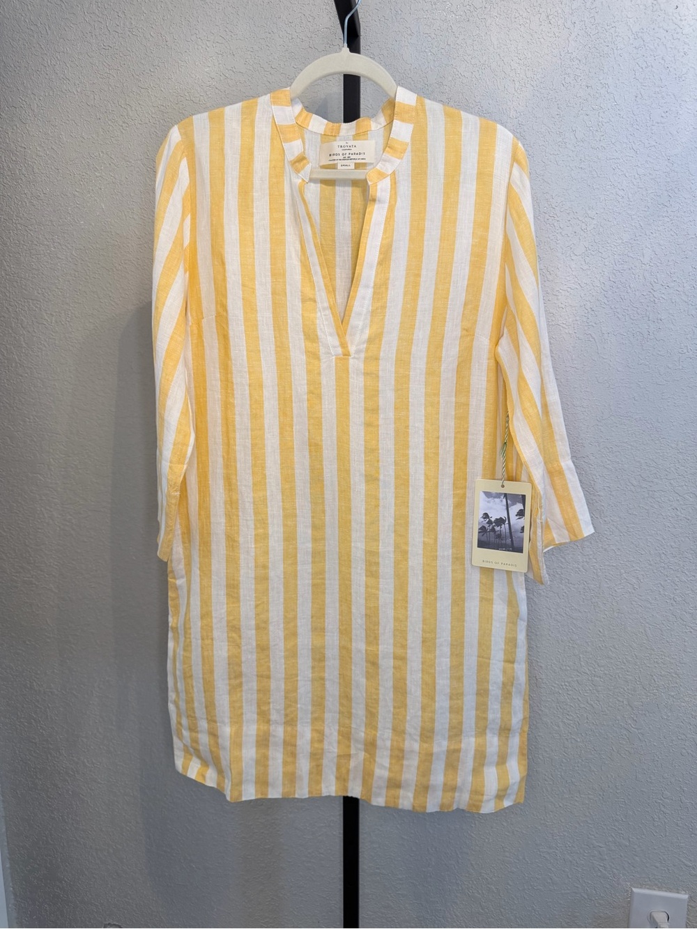 🆕Trovata Lucca 100% Linen Shirtdress in Yellow Stripe - Picture 7 of 12